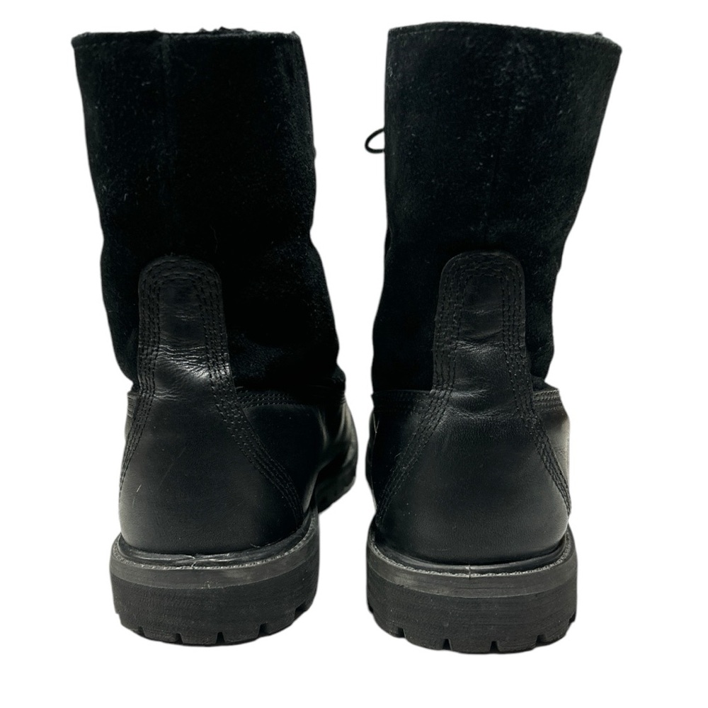 Timberland Black Leather Teddy Fleece Waterproof Fold Down Boots Lace Up Sz 9 - Picture 5 of 16